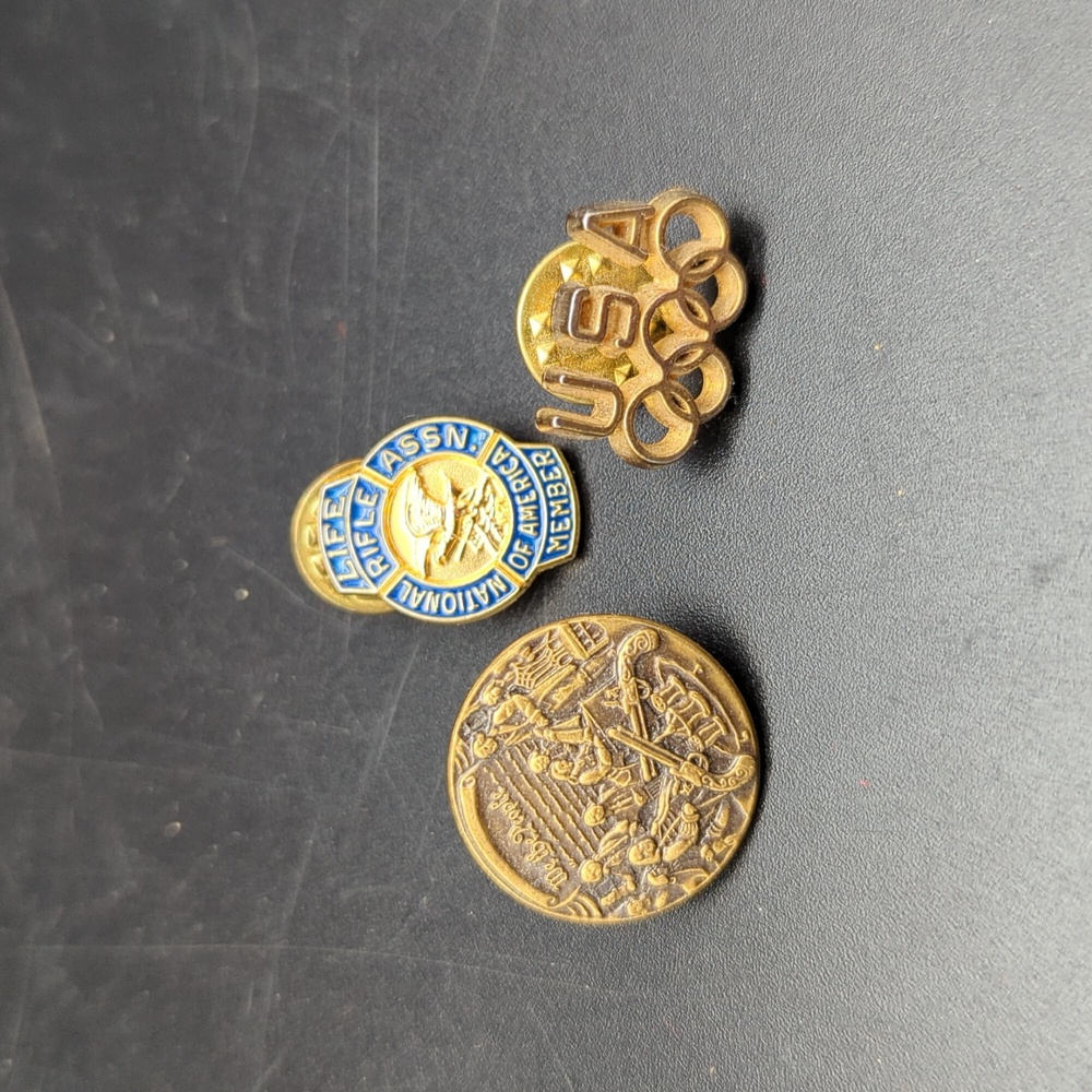 Lot of 3 gold tone pins USA Olympics and NRA